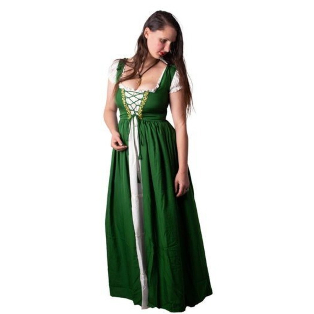 Green Renaissance Overdress Lace Up Front Back Maxi Costume Dress Womens 2XL